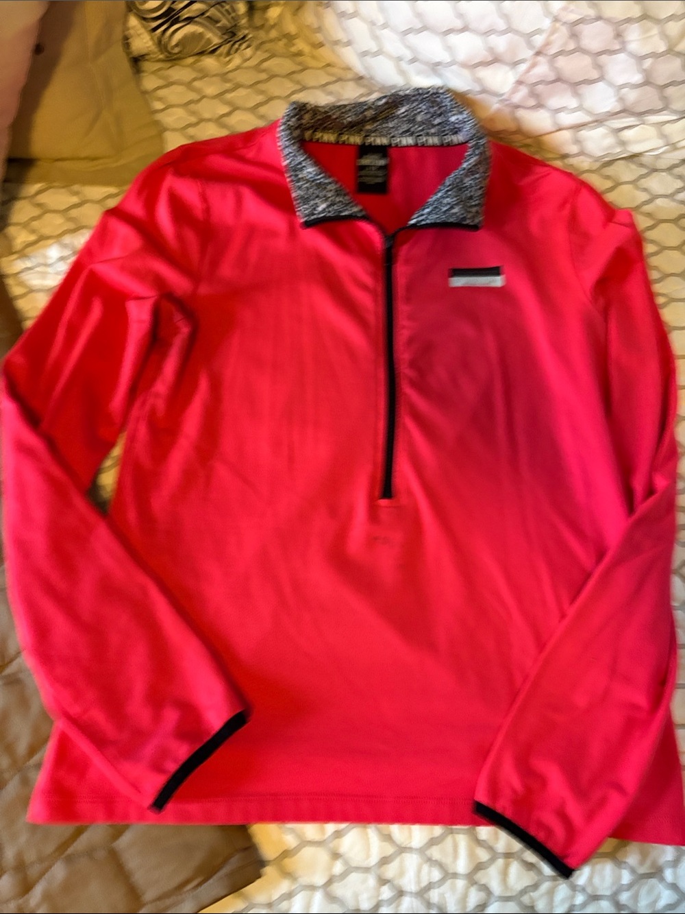 PINK Victoria's Secret Bright Pink Half-Zip Pullover with Contrast Collar